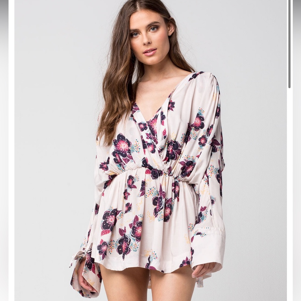 Free People Tuscan dreams tunic Small mini dress floral flowy boho top